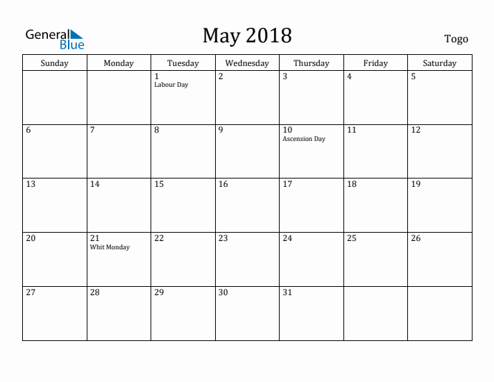 May 2018 Calendar Togo