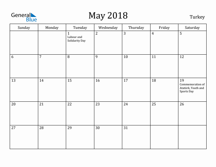 May 2018 Calendar Turkey
