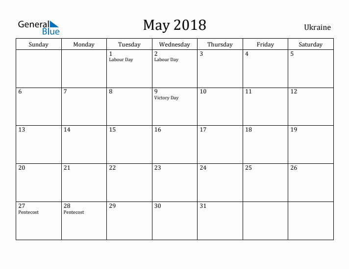May 2018 Calendar Ukraine