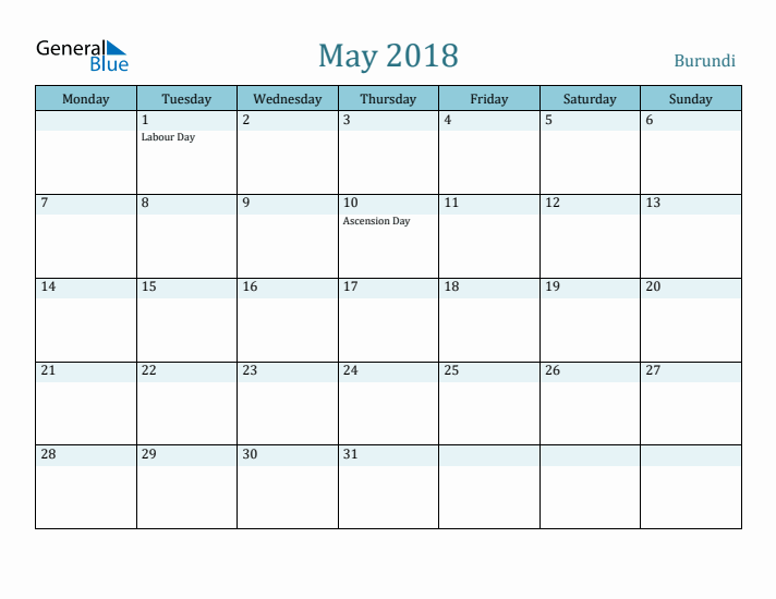 May 2018 Calendar with Holidays