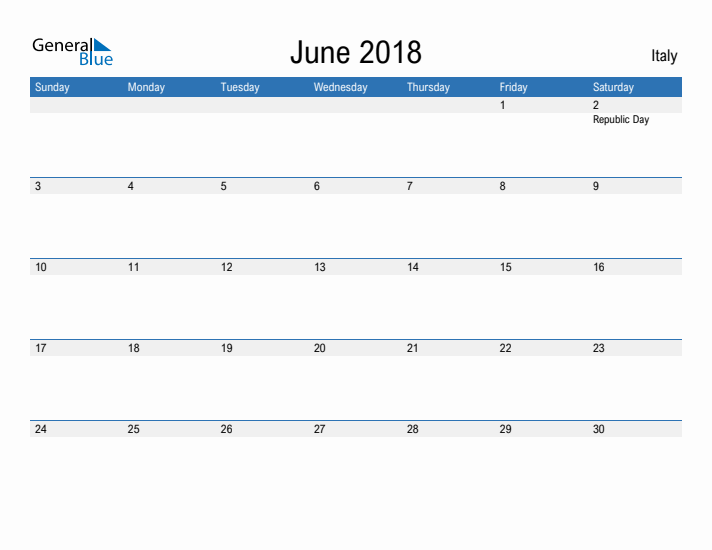 Fillable June 2018 Calendar