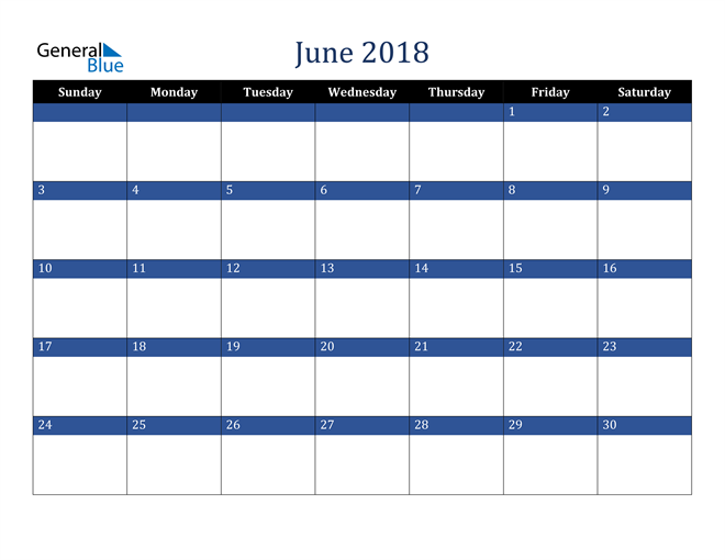  Calendar for June 2018 in PDF, Word and Excel