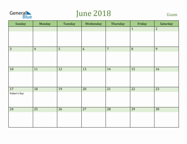 June 2018 Calendar with Guam Holidays