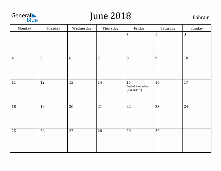 June 2018 Calendar Bahrain
