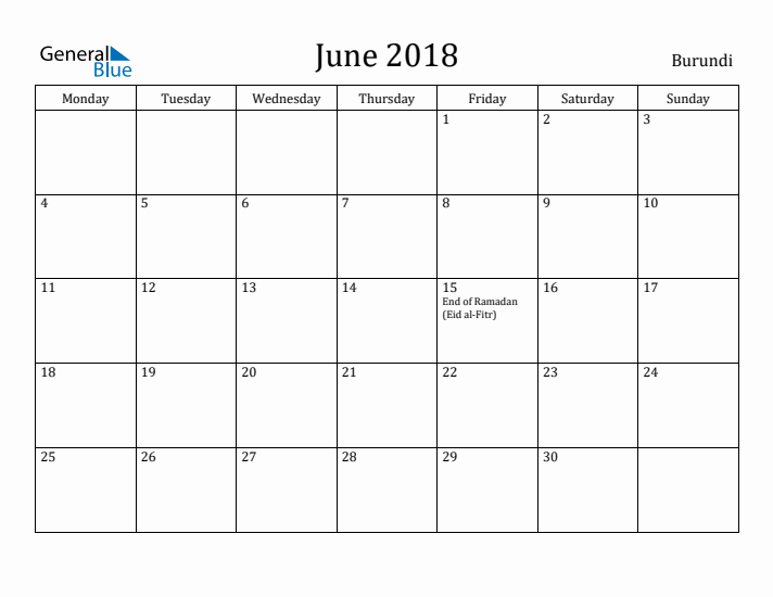 June 2018 Calendar Burundi
