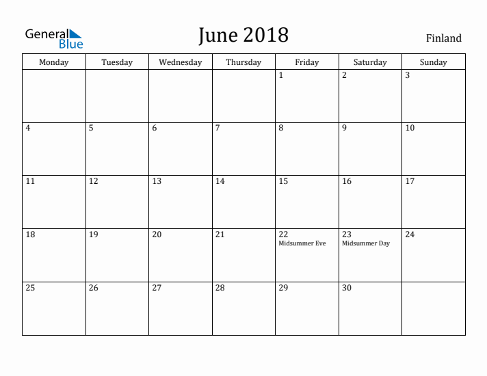 June 2018 Calendar Finland