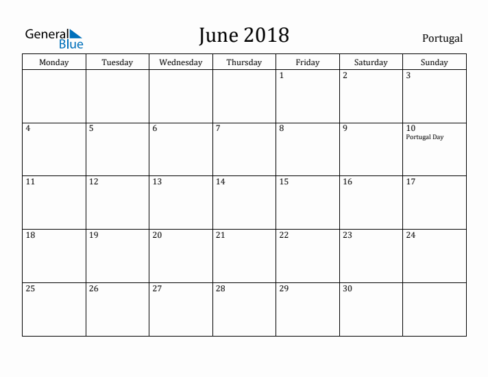 June 2018 Calendar Portugal