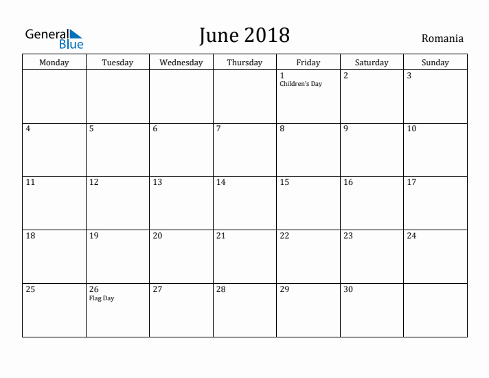 June 2018 Calendar Romania