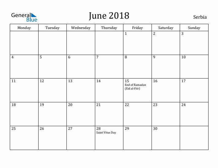 June 2018 Calendar Serbia