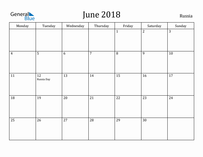 June 2018 Calendar Russia