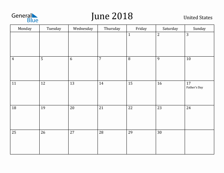 June 2018 Calendar United States