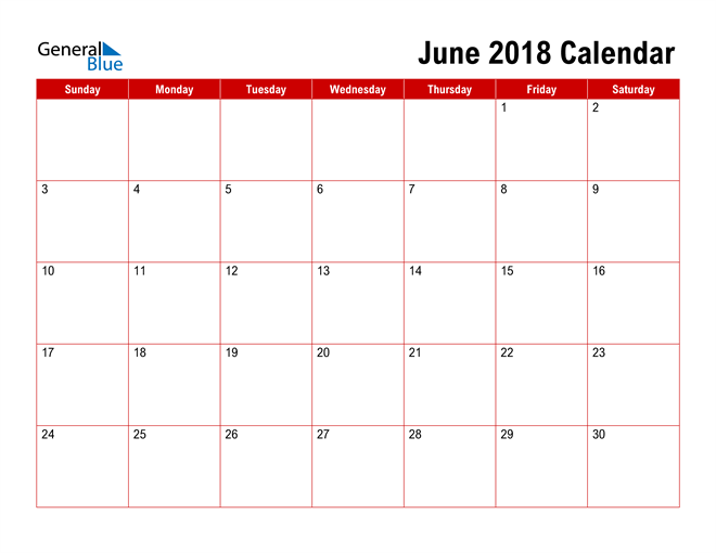 June 18 Calendar Pdf Word Excel