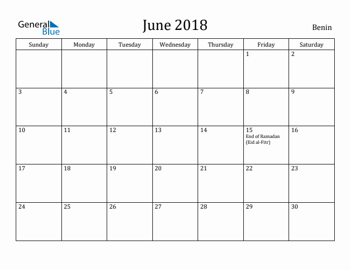 June 2018 Calendar Benin