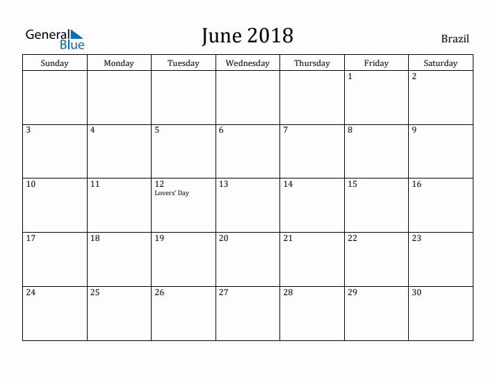June 2018 Calendar Brazil