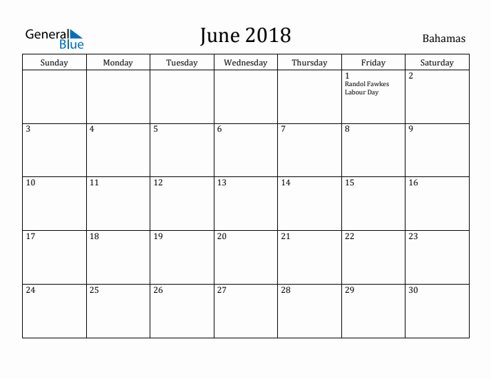 June 2018 Calendar Bahamas