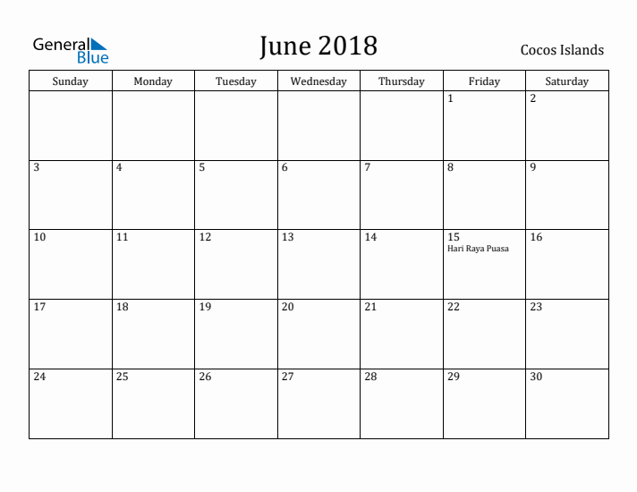June 2018 Calendar Cocos Islands