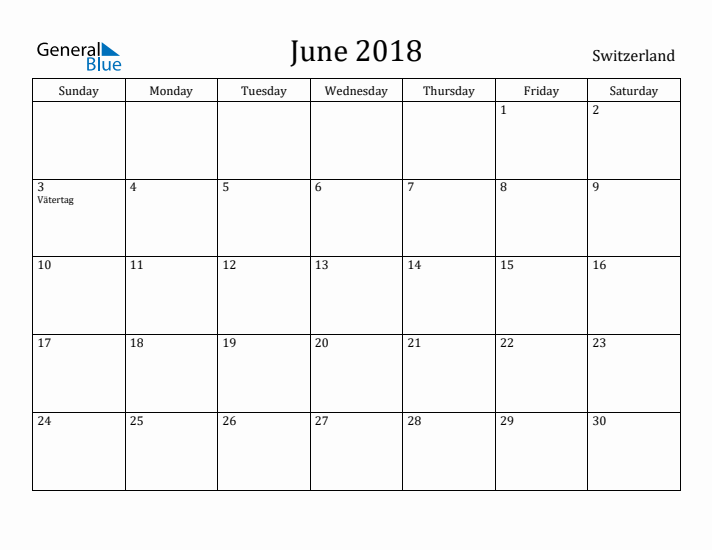 June 2018 Calendar Switzerland