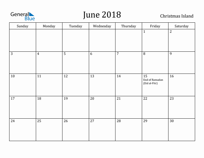 June 2018 Calendar Christmas Island