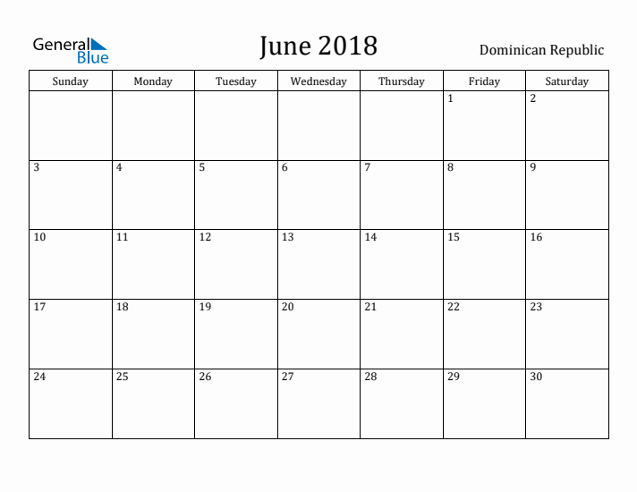 June 2018 Calendar Dominican Republic