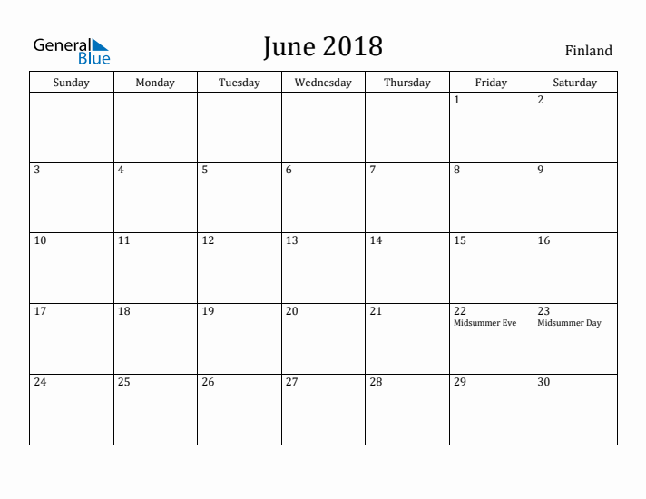 June 2018 Calendar Finland