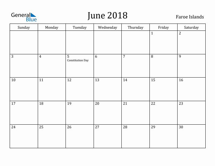 June 2018 Calendar Faroe Islands