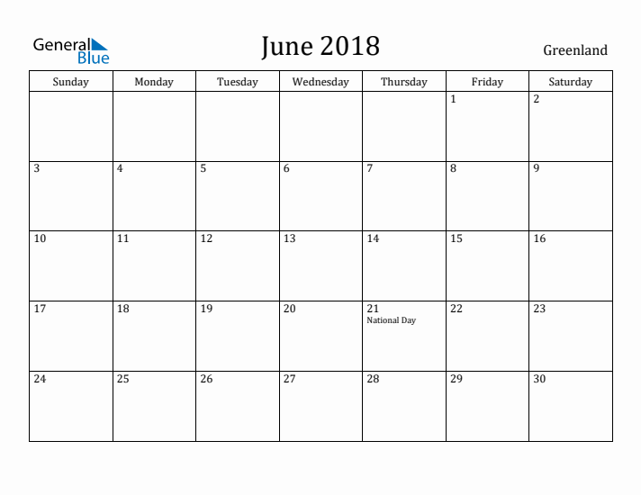 June 2018 Calendar Greenland
