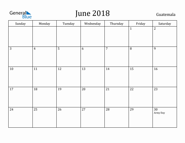 June 2018 Calendar Guatemala