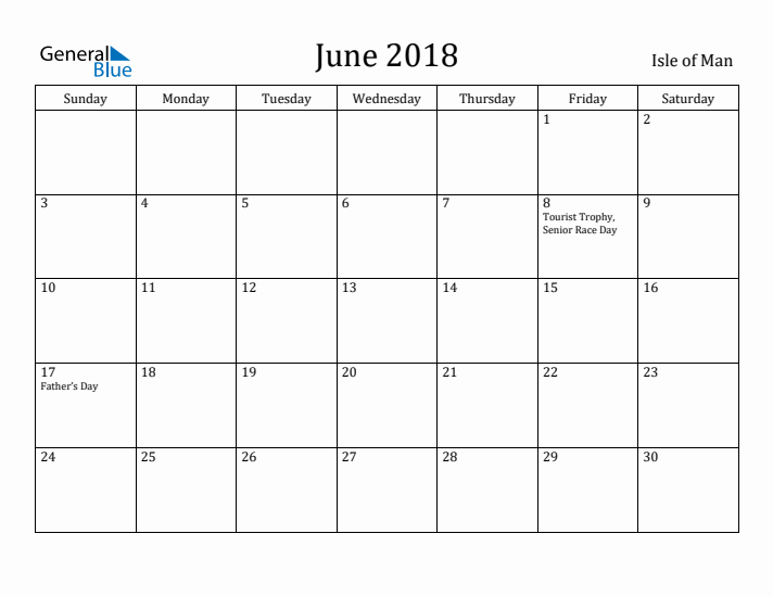 June 2018 Calendar Isle of Man
