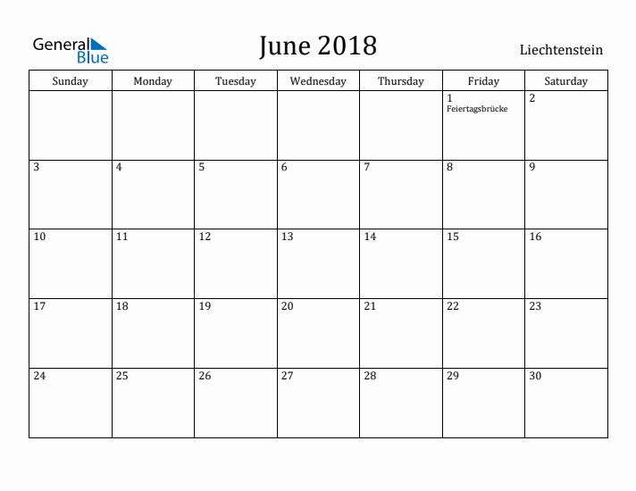 June 2018 Calendar Liechtenstein
