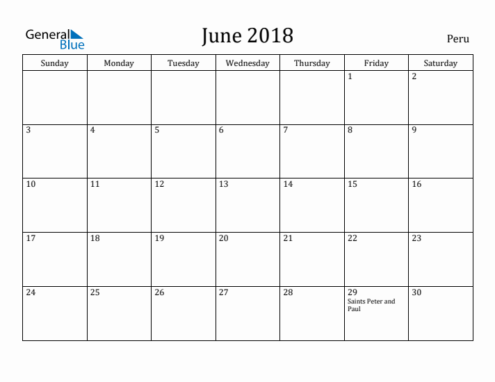 June 2018 Calendar Peru
