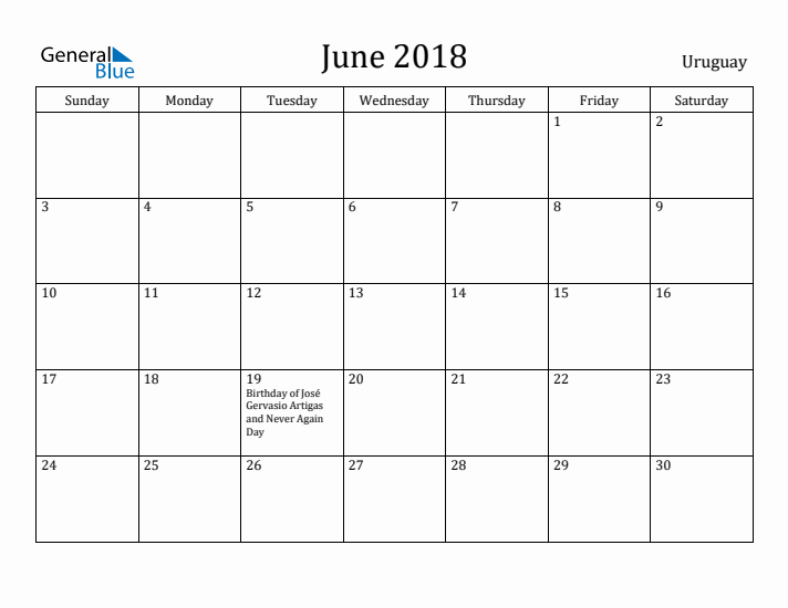 June 2018 Calendar Uruguay