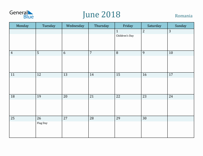 June 2018 Calendar with Holidays