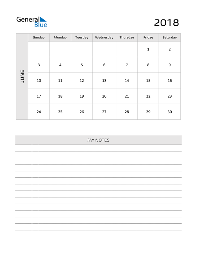  June 2018 Calendar Printable in PDF, Word, and Excel