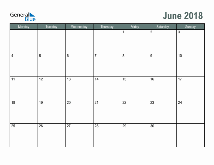 Free Printable June 2018 Calendar