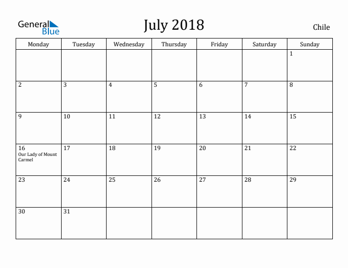 July 2018 Calendar Chile