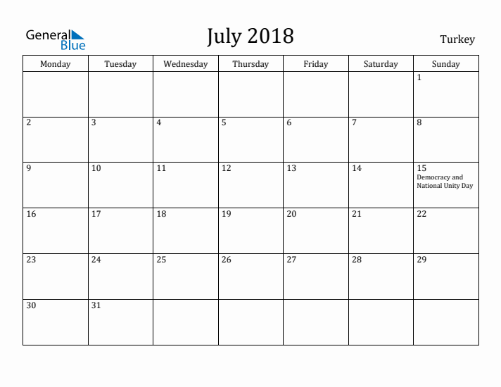 July 2018 Calendar Turkey