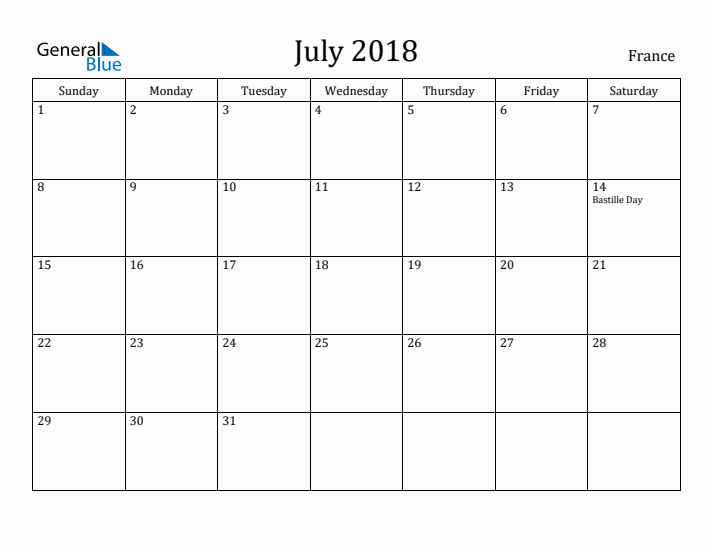 July 2018 Calendar France