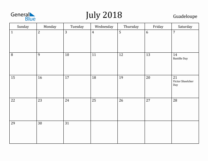 July 2018 Calendar Guadeloupe