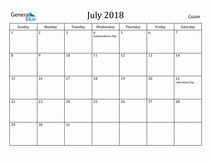 July 2018 Calendar Guam