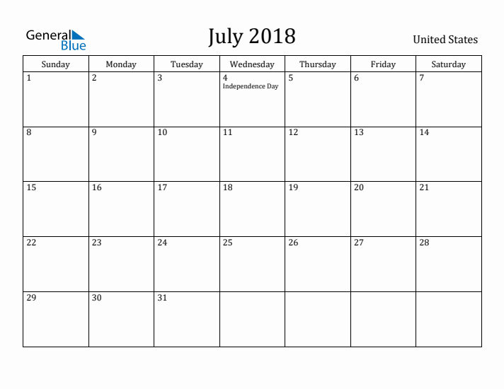 July 2018 Calendar United States