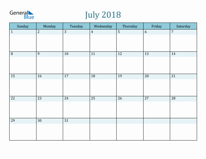 July 2018 Printable Calendar