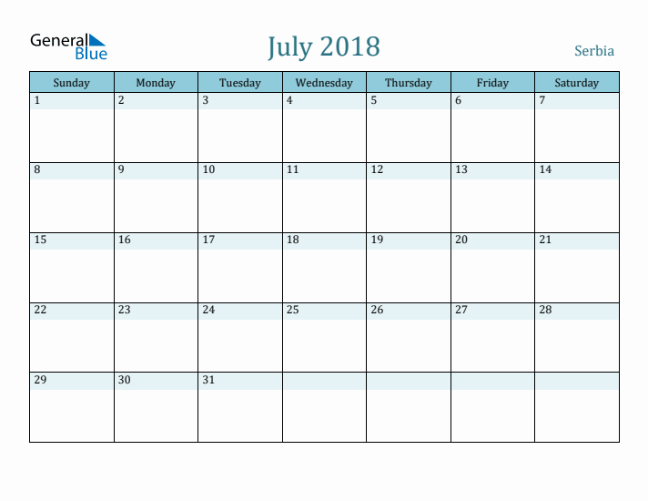 July 2018 Calendar with Holidays