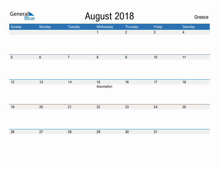 Fillable August 2018 Calendar