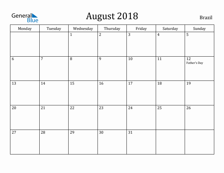 August 2018 Calendar Brazil