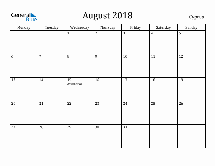 August 2018 Calendar Cyprus
