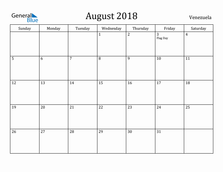 August 2018 Calendar Venezuela