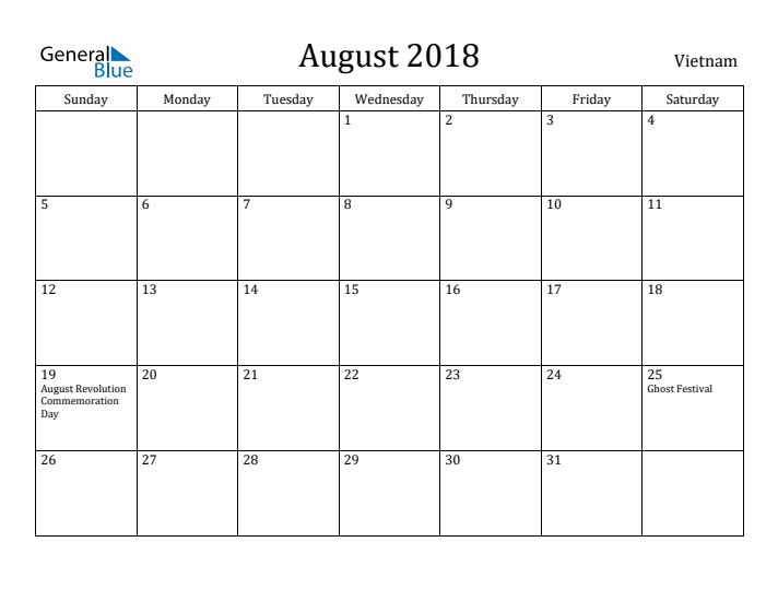 August 2018 Calendar Vietnam