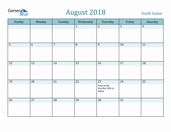 August 2018 Calendar with Holidays
