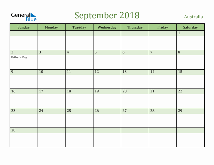 September 2018 Calendar with Australia Holidays