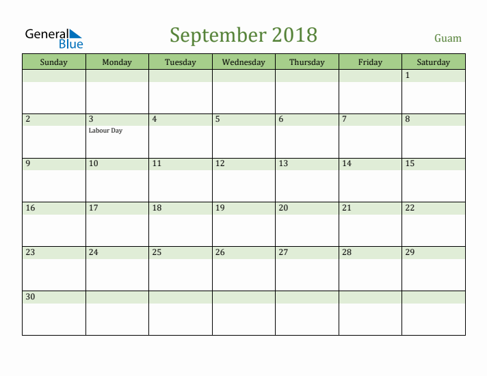September 2018 Calendar with Guam Holidays